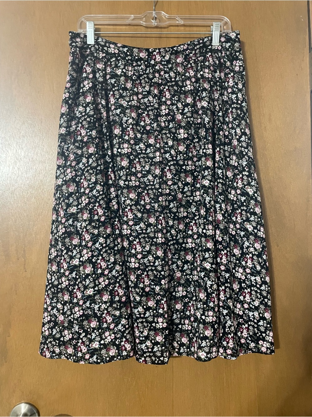 Maison Jules Black Midi Skirt with Pink & White Floral Print